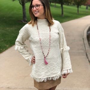 Tassel detail cream sweater